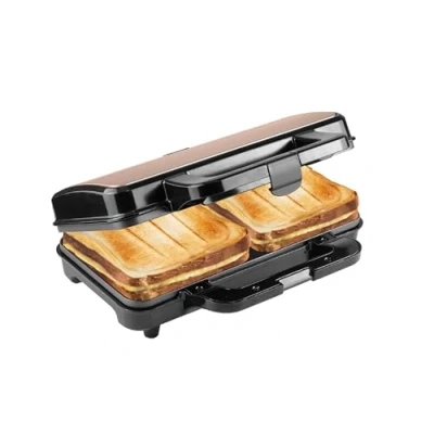 Immagine di Bestron XL sandwich Maker, Tostapane per 2 a forma di conchiglia, ideale americani, con regolazione automatica della temperatura e indicatore prontezza, Colore: Rame