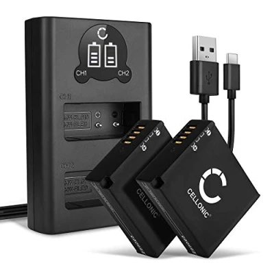 Immagine di CELLONIC 2X Batteria DMW BLE9 BLG10E Compatibile con Panasonic Lumix LX100, LX100 2, GX9, GX80, GX7, GF6, TZ80, TZ81, TZ202, GF3, GF5, BLG10 7.2V 7.4V 980mAh + Caricabatterie Doppio
