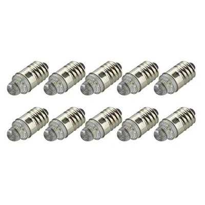 Immagine di Ruiandsion 10 lampadine LED E10, 3 V, 0,1 W, 3000 K, luce bianca calda, per torcia, faro, terra negativa