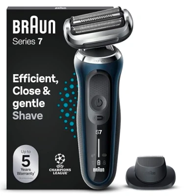 Immagine di Braun Series 7 Regolabarba Uomo, Rasoio Elettrico Barba, Rifinitore Di Precisione EasyClick, 360 Flex, Wet&amp;Dry, Ricaricabile, Custodia da Viaggio, Senza Fili, Idea Regalo, 71 B1200s Blu