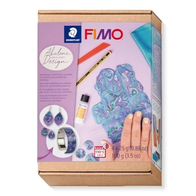 Immagine di STAEDTLER 8025 HTC4 FIMO Pasta modellabile polimerica indurente al forno How to Create Set, design abalone (confezione da 9 pezzi inclusi blocchi morbidi e accessori)