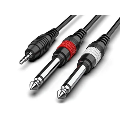 Immagine di Audibax Bronze Cavo Minijack Stereo a 2 Jack Mono Connettori con Contatti in Argento Rivestimento PVC Massimo Isolamento Lunghezza 3 Metri Colore Nero