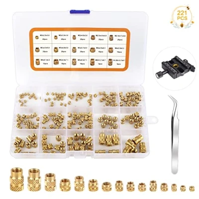 Immagine di Ruicaifu 221 Pezzi Dadi con Inserti Rotondi in Ottone Boccole M2 M2.5 M3 M4 M5 M6 Zigrinati Filettatura Femmina Rivetti Filettati per Assemblaggio PCB, Prodotti Elettronici