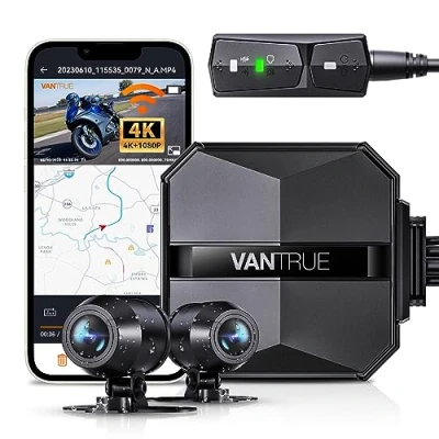 Immagine di VANTRUE F1 4K+1080P Telecamera Moto Impermeabile IP67, 5GHz WiFi GPS Dash Cam Moto, Avvisi Vocali, 24H Rilevamento Collisione，Statistiche Chilometriche，WDR &amp; HDR APP, 300 Max 512G