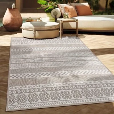 Immagine di Paco Home Tappeto per Esterno da Balcone Terrazza Cucina Moderno Boho Etnico, Dimensione:80x250 cm, Colore:Beige