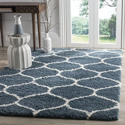 Immagine di SAFAVIEH Tappeto Shag per Soggiorno, Sala da pranzo, Camera letto Hudson Collection, A Pelo Lungo, Blu ardesia e avorio, 155 X 229 cm