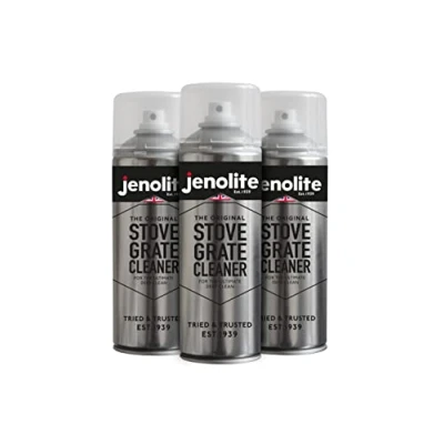 Immagine di JENOLITE Detergente per griglie da stufa, 3 x 400 ml, rimuove impronte digitali, fuliggine, cenere, carbonio, grasso e catrame, ideale bruciatori a legna/stufe, camini barbecue
