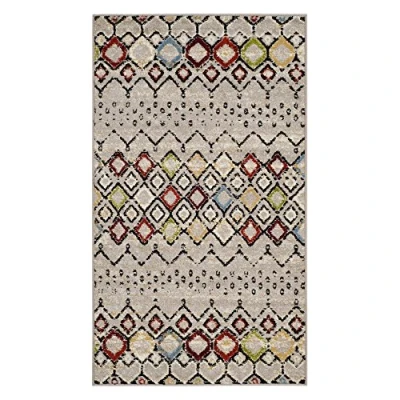 Immagine di SAFAVIEH Tappeto Boho per Soggiorno, Sala da pranzo, Camera letto Amsterdam Collection, A Pelo Corto, Grigio chiaro e Multi, 91 X 152 cm