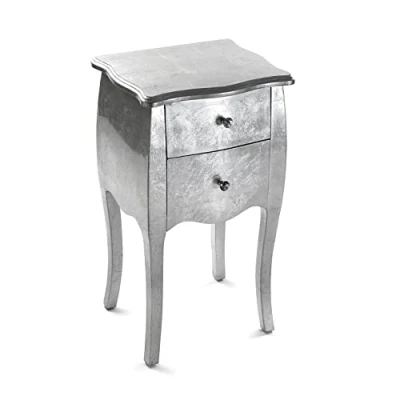 Immagine di VERSA Cagliari Comodino Tavolino o ausiliario per la Camera da Letto Il Soggiorno Cassettiera, con 2 cassetti, Misure (A x L l) 71 35 40 cm, Legno, Colore Argento