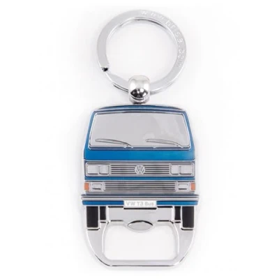 Immagine di BRISA VW Collection Volkswagen Portachiavi vintage in metallo con apribottiglie/cavatappi, per chiavi/zaino/borsa, Camper T3 Bus design (Fronte Bus/Blu)