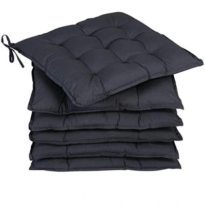 Immagine di Detex Set 6pz Cuscini per Sedia 45x45x5cm con Lacci Effetto Visco Interni Esterni Cuscino Coprisedia Antracite