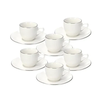 Immagine di Tognana Fascetta Platino, confezione 6 tazze caffè con piattino, porcellana, bianco