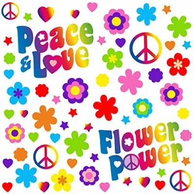 Immagine di Set di adesivi Flower Power I Peace and Love colorati, formato DIN A4, per bicicletta, computer portatile, telefono cellulare, resistente agli agenti atmosferici kfz_711