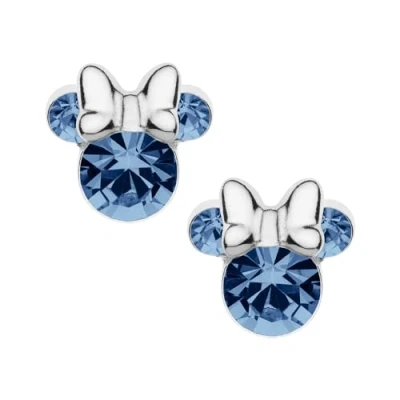 Immagine di Orecchini Minnie Mouse a Bottone con Pietra Portafortuna Disney da Bambini in Argento, Gioielli Disney, Impreziosito Zirconia, Blu