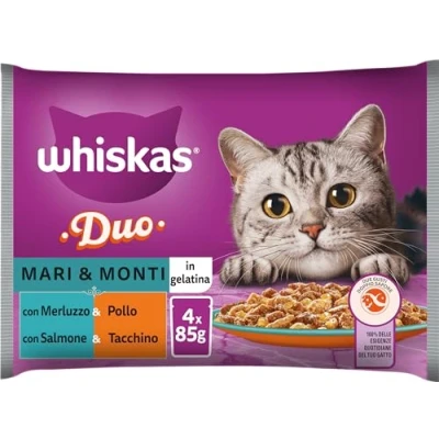 Immagine di Whiskas Duo Mare e Monti, 1+ Anni, Cibo Umido per Gatto, 13 Confezioni ognuna da 4 Bustine 85g (52 in Totale)