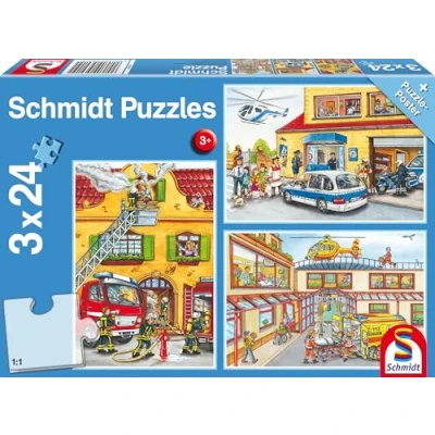 Immagine di Schmidt Spiele Puzzle Pompieri e Polizia 3 x 24 Pezzi, 56215