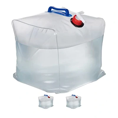 Immagine di Relaxdays Set da 3 Taniche Pieghevoli, in Plastica Senza BPA, con Manici, Rubinetto, Tappo a Vite, 20 l, Trasparente, 100%