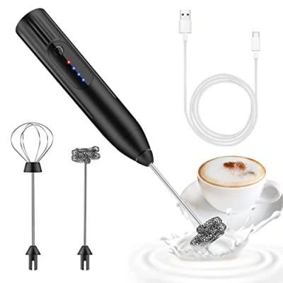 Immagine di EBUYFIRE Montalatte Elettrico, Frullino Elettrico USB Ricaricabile Schiumatore Latte, 3 Velocità Regolabile 2 Fruste Elettriche Per Cappuccino, Caff