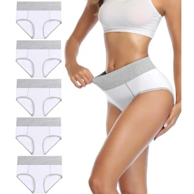 Immagine di wirarpa Mutande Donna Vita Alta Slip Cotone Mutantina Elastiche Pantaloncini Post Parto Pacco da 5 Bianco Taglia L