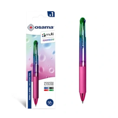 Immagine di OSAMA 4 Multi Rainbow Penna Multicolore a Sfera 1.0 mm, 1 Pz, Penne Colorate Colori Personalizzate Arcobaleno Inchiostro Nero Blu Rosso e Verde, Cancelleria Scuola Ufficio Università Cartoleria