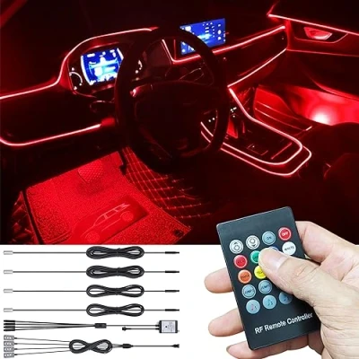 Immagine di TABEN Kit luci Atmosfera per Auto Sincronizzazione Musicale Multicolore 16 Milioni Colori 5 Metri Illuminazione Ambientale vano Piedi USB in Fibra Ottica, Telecomando RF Controllo