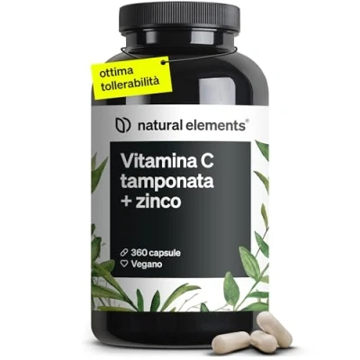 Immagine di Vitamina C 360 capsule Elevato dosaggio con 1000 mg + 15 di zinco Fermentato e tamponato a base vegetale (pH neutro, privo acidi, delicato sullo stomaco) Testato in laboratorio, vegano