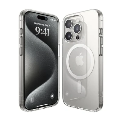 Immagine di elago Cover Magnetica Trasparente Ibrida Custodia Compatibile con iPhone 15 Pro Case (6.1&quot;), MagSafe, PC + TPU, Protezione di Cadute Grado Militare USA (Bianco)
