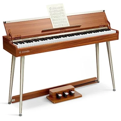 Immagine di Donner DDP 80 PLUS pianoforte digitale, tastiera pesata a 88 tasti, elettrico, supporta USB MIDI e cuffie, design coperchio semi aperto, con pedale triplo in metallo, alimentatore