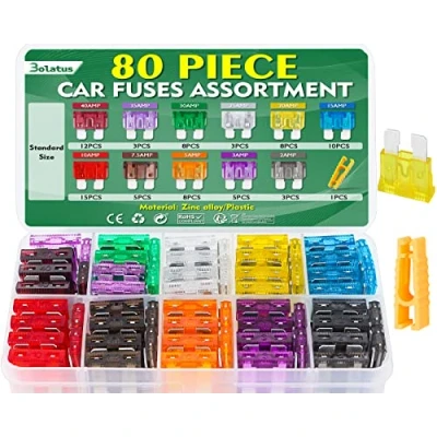 Immagine di Bolatus 80Pcs Fusibili Auto Medio, Assortiti 2A 3A 5A 7.5A 10A 15A 20A 25A 30A 35A 40A Fusibile per Camper, Auto, Camion, Moto + Estrattori