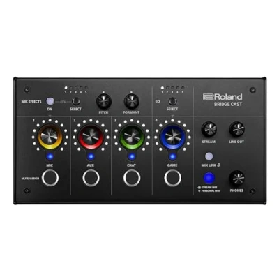 Immagine di Roland BRIDGE CAST Gaming Mixer con Doppio Bus in Nero Interfaccia per lo Streaming e Audio Pro i Gamer Online DSP Hardware a 32 Bit Connettività USB C Windows Mac