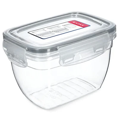 Immagine di Dose di armadio Kadax con coperchio, click it, contenitore cibo in plastica, adatto per frigorifero, microonde, congelatore, scatola stoccaggio, trasparente/grigio (0,58 litri rettangolare)