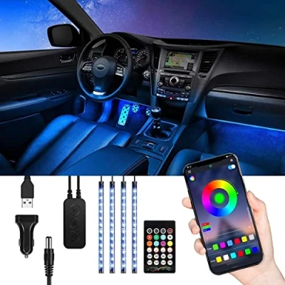Immagine di TASMOR Striscia LED Auto Interni, Luci con Telecomando e Controllo Bluetooth APP, 48 LEDs, Impermeabili Strisce 5050 RGB Multicolore Sync to Music, DC 12V