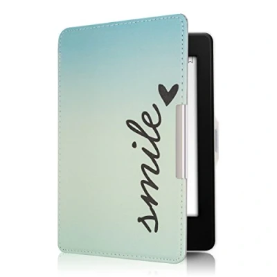 Immagine di kwmobile Custodia eReader Compatibile con Amazon Kindle Paperwhite Cover eBook Reader Flip Case blu/turchese Smile Minimal