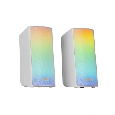 Immagine di MARSGAMING MSRGB2, Altoparlanti Bluetooth 5.3 15W, Processore Audio DSP, Illuminazione RGB Dinamica, Frontale Total Mesh, Compatti con Control Box, Ingresso Jack 3.5mm e USB, Bianco
