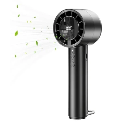 Immagine di JATEKA ventilatore manuale con batteria da 3000 mAh USB ricaricabile 5 livelli di vento, indicatore LED e gancio ad anello a D, mini portatile per viaggi, ufficio, casa