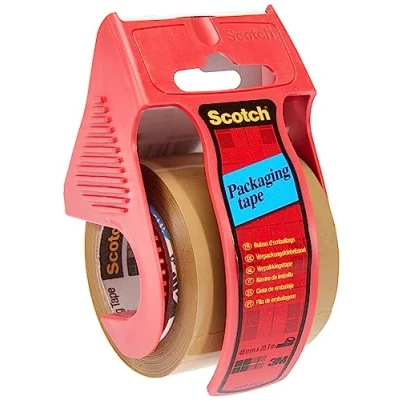 Immagine di Scotch Nastro adesivo per imballaggio extra resistente, avana, 48 mm x 20,3 m, 1 rotolo su avvolgitubo manuale/confezione