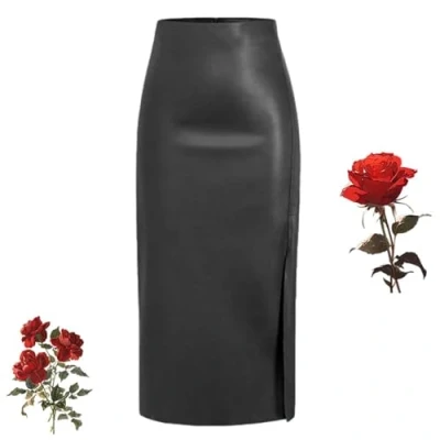 Immagine di WXDTW Gonne lunghe in pelle da donna, gonna lunga invernale nera con spacco a vita alta finta sexy aderente una linea, Nero , M