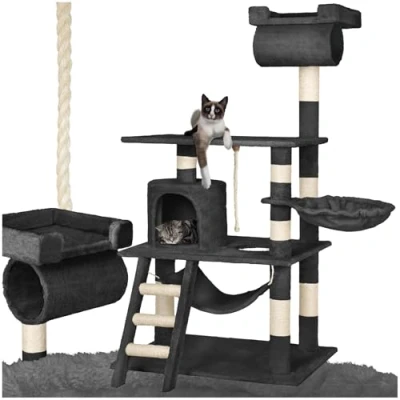 Immagine di TecTake Tiragraffi per Gatti Gatto Gioco Palestra sisal Altezza Media 86 x 49 141 cm Disponibile in Diversi Colori (Nero No. 402277)