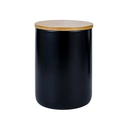 Immagine di Barattolo in ceramica, contenitore salvafreschezza con coperchio bambù e anello silicone, nero, 800 ml