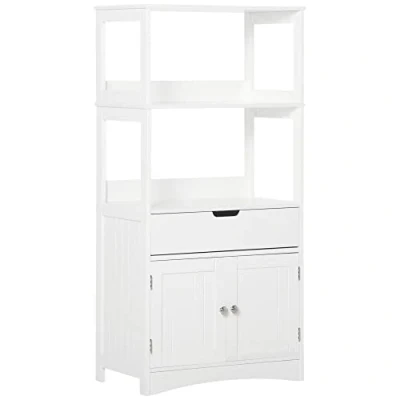 Immagine di kleankin Mobile Bagno con Mensole, Armadietto e Cassetto, Mobiletto Multiuso in Legno, Bianco, 60x33x122.5cm