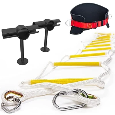 Immagine di Scala di sicurezza 10 m ignifuga Soluzione innovativa con stabilizzatori distanziatori, cavo e cintura Riutilizzabile Capacità peso fino a 900 kg