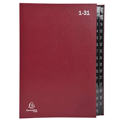 Immagine di Exacompta 57035E Cartella portadocumenti riciclata, in cartone extra resistente, 32 scomparti, 1 31, per DIN A4, fori di visualizzazione rinforzati plastica, colore: rosso