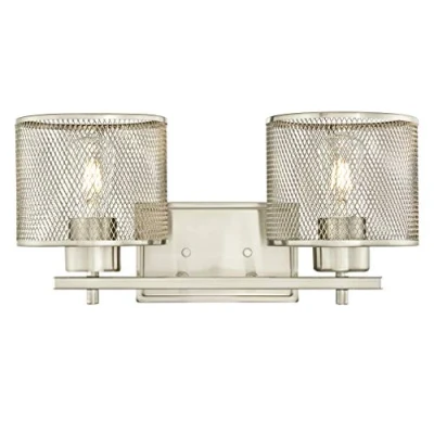 Immagine di Westinghouse Lighting 63277 Apparecchiatura da parete interno Morrison a due luci, finitura in nichel spazzolato con paralumi maglia