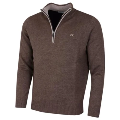 Immagine di Calvin Klein Maglione da uomo 2024 in cotone lavorato a maglia con mezza zip, Turf Marl, S