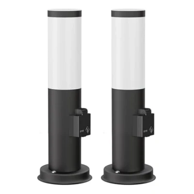 Immagine di ledscom.de 2 pezzi luce di sentiero/luce bitta/luce giardino PORU per esterni, IP44, 39 cm, nero, 1x E27 max. 40W, presa corrente