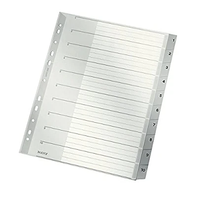 Immagine di Leitz Rubrica con Tasti 1 10, Formato A4, Extra Largo, Grigio, Divisori in Polipropilene Robusto Pagina Indice, 12800000