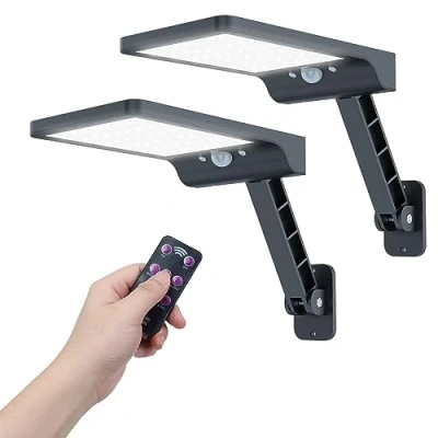 Immagine di COLBOR Faretti Solari a LED da Esterno, Luce Solare Gardino con Sensore di Movimento 3 Modalità Regolabili IP65 Impermeabile Lampada Potenti Telecomando 2PCS, Faretto Esterno Lampioni