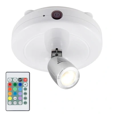 Immagine di HONWELL Faretto LED wireless a 12 colori che cambiano, luce disco batteria con telecomando, d&#039;accento parete testa della lampada regolabile per esposizione nell&#039;armadio