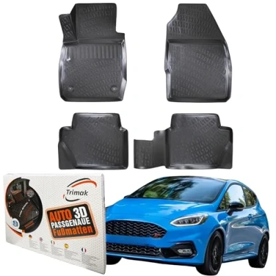 Immagine di Trimak Passgenau 3D Fussmatten Auto Kompatibel mit Ford Fiesta 2018 2022 Zubehör 1. und 2. Reihe Gummimatten Autos TPE Allwetter Geruchlos Rutschfest Vorne Hinten Schwarz