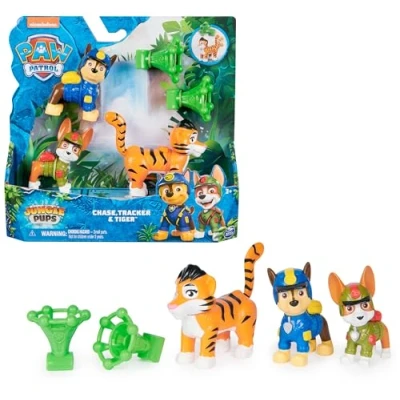 Immagine di PAW Patrol Jungle Pups , Set personaggi con Chase, Tracker e la tigre, lanciamissili, giocattoli per bambini bambine da 3 anni in su